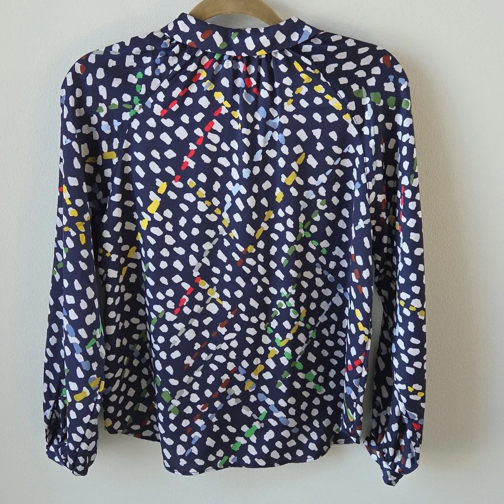 FRNCH Paris Womens Abstract Satin‎ Button Up Henly Blouse Size X-Small